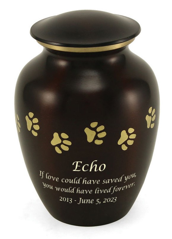 Brown paw print urn with Echo engraving